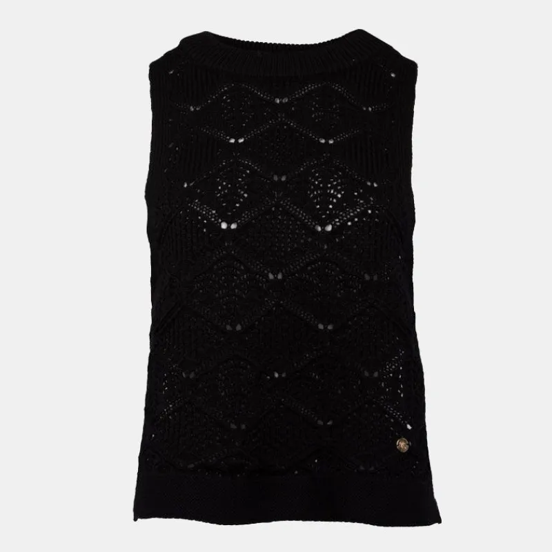 Outlet Débardeur maille brodé coton beige Miro Femme Femme Haut, Chemise|Tee Shirt