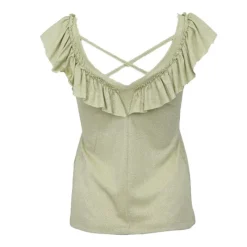 Hot Débardeur pistache dos nu croisé à volants Femme Femme Haut, Chemise|Tee Shirt