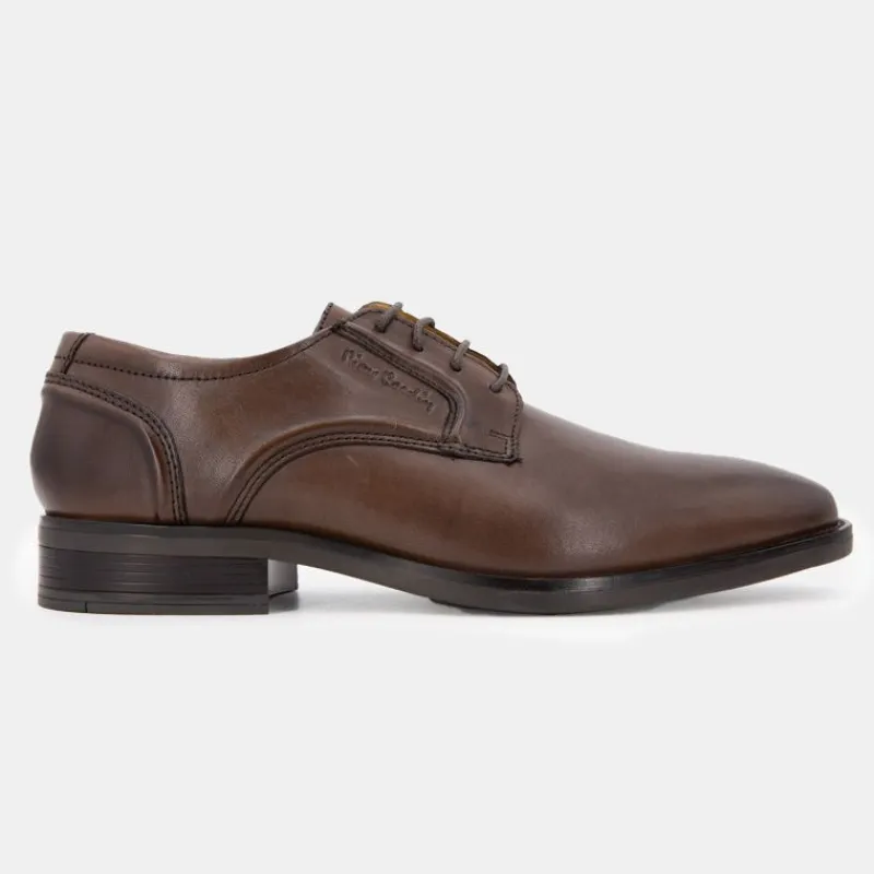 Clearance Derbies cuir lisse marron foncé à lacets fins Homme Homme Chaussures De Ville