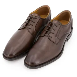 Clearance Derbies cuir lisse marron foncé à lacets fins Homme Homme Chaussures De Ville