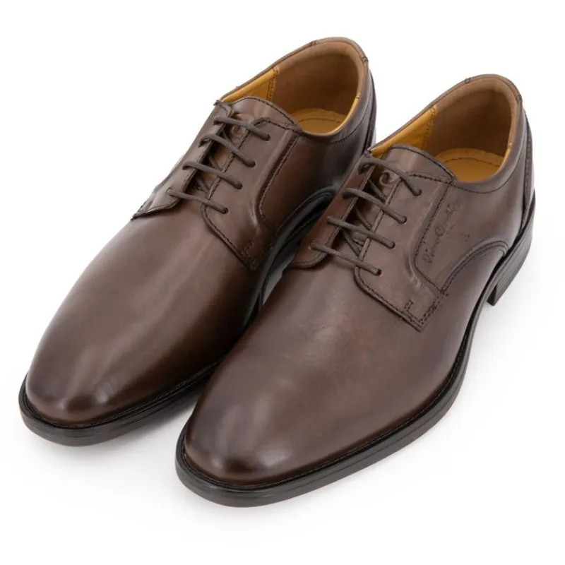 Clearance Derbies cuir lisse marron foncé à lacets fins Homme Homme Chaussures De Ville