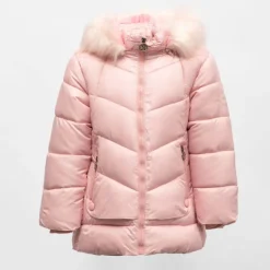 Online Doudoune courte zippée à capuche fausse fourrure col montant Enfant, Bébé Enfant Doudoune, Coupe-Vent