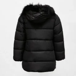 Hot Doudoune courte zippée à capuche fausse fourrure col montant Enfant, Bébé Enfant Doudoune, Coupe-Vent