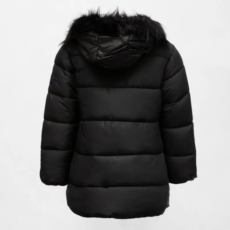 Hot Doudoune courte zippée à capuche fausse fourrure col montant Enfant, Bébé Enfant Doudoune, Coupe-Vent