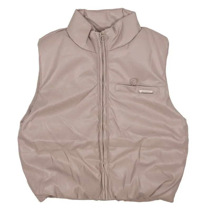 Discount Doudoune sans manche similicuir zippée col montant Fille Enfant Doudoune, Coupe-Vent