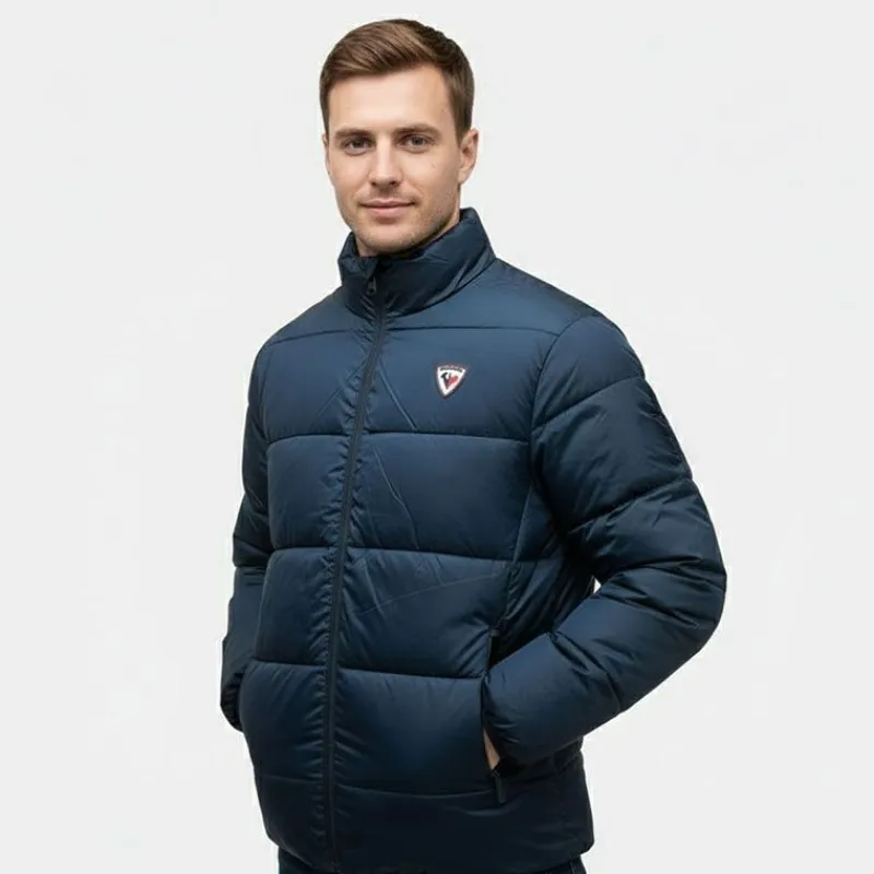 Discount Doudoune unie avec bande colorée navy cesar col montant Homme Homme Veste, Doudoune, Manteau
