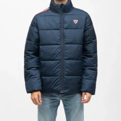 Discount Doudoune unie avec bande colorée navy cesar col montant Homme Homme Veste, Doudoune, Manteau
