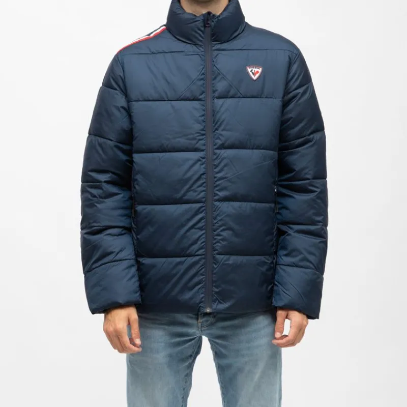 Discount Doudoune unie avec bande colorée navy cesar col montant Homme Homme Veste, Doudoune, Manteau