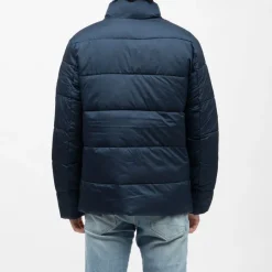 Discount Doudoune unie avec bande colorée navy cesar col montant Homme Homme Veste, Doudoune, Manteau