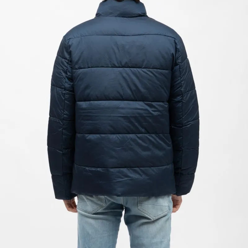Discount Doudoune unie avec bande colorée navy cesar col montant Homme Homme Veste, Doudoune, Manteau