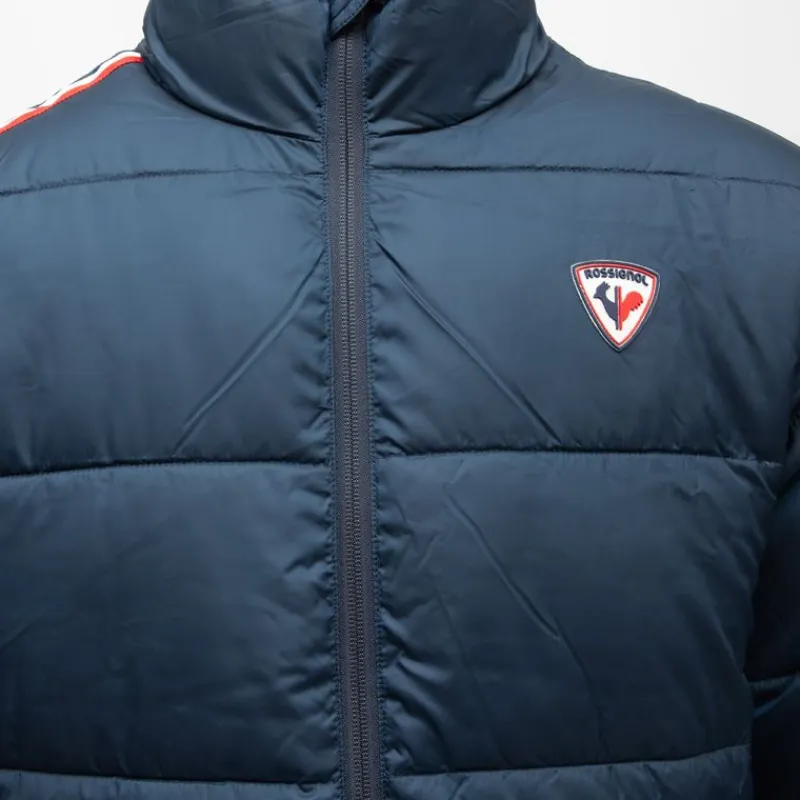 Discount Doudoune unie avec bande colorée navy cesar col montant Homme Homme Veste, Doudoune, Manteau