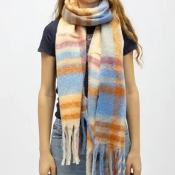 Clearance Echarpe à carreaux avec franges en laine 40x210 cm Femme Femme Écharpe, Foulard
