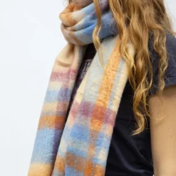 Clearance Echarpe à carreaux avec franges en laine 40x210 cm Femme Femme Écharpe, Foulard