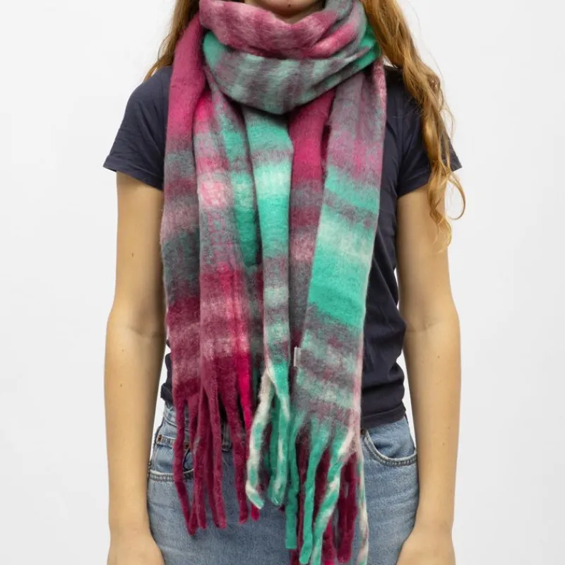 Online Echarpe à franges carreaux douce avec laine 40x210 cm Femme Femme Écharpe, Foulard
