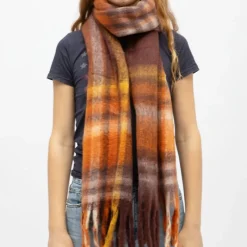 Online Echarpe à franges carreaux douce avec laine 40x210 cm Femme Femme Écharpe, Foulard