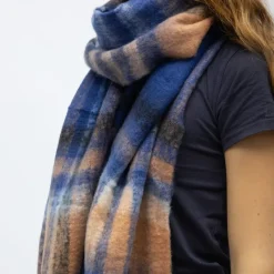 Echarpe à franges carreaux douce avec laine 40x210 cm Femme Femme Écharpe, Foulard