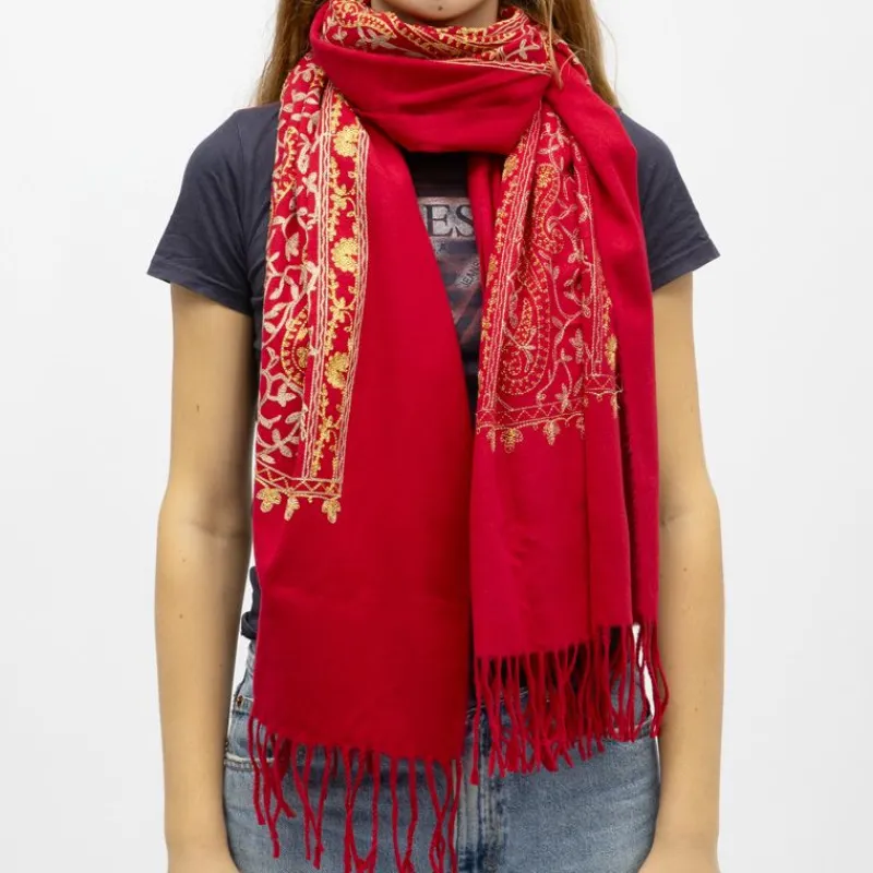 Hot Echarpe à franges Famata brodée avec des fleurs Femme Femme Écharpe, Foulard