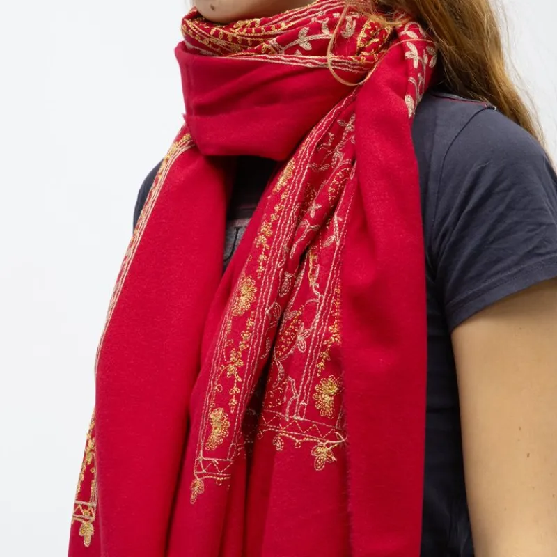 Hot Echarpe à franges Famata brodée avec des fleurs Femme Femme Écharpe, Foulard
