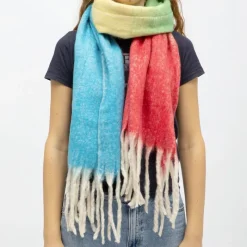 Online Echarpe avec franges tricolore en laine 50x200 cm Femme Femme Écharpe, Foulard