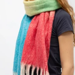 Online Echarpe avec franges tricolore en laine 50x200 cm Femme Femme Écharpe, Foulard