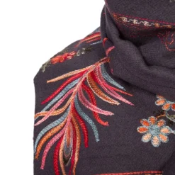 Hot Echarpe noire brodée à fleurs Lindsay 70x180cm Mixte Femme Écharpe, Foulard