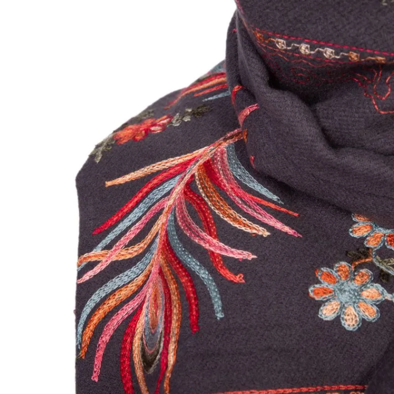 Hot Echarpe noire brodée à fleurs Lindsay 70x180cm Mixte Femme Écharpe, Foulard