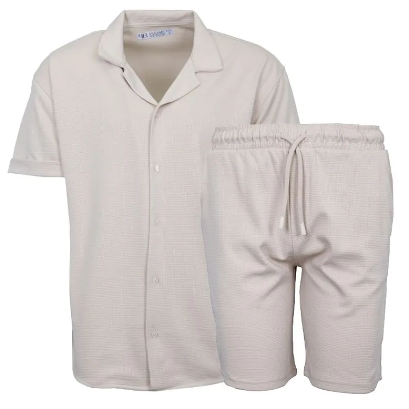 Best Ensemble chemisette short gaufré cordon dove Homme Homme Short, Bermuda|Chemise