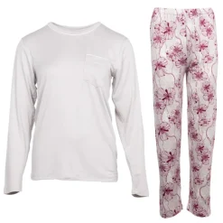 Clearance Ensemble pyjama avec liseré coloré bas fleuri Loma femme Femme Femme Lingerie De Nuit