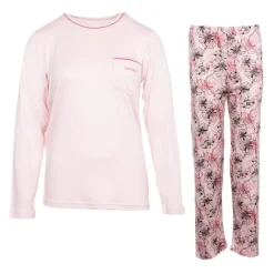 Discount Ensemble pyjama avec liseré coloré bas fleuri Loma femme Femme Femme Lingerie De Nuit