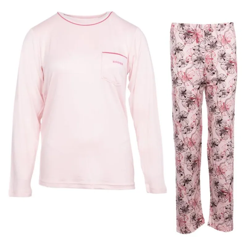 Discount Ensemble pyjama avec liseré coloré bas fleuri Loma femme Femme Femme Lingerie De Nuit