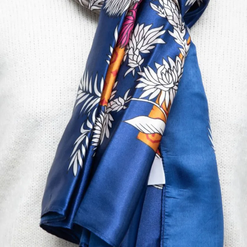 Clearance Foulard effet satiné à fleurs avec motif graphique 90x180cm Femme Femme Écharpe, Foulard