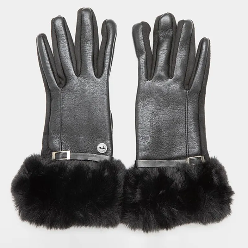 Best Gants bi matière avec ceinture boucle argenté Femme Femme Gants