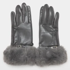 Gants bi matière avec ceinture boucle argenté Femme Femme Gants