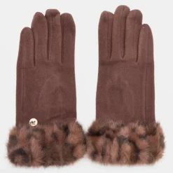 Outlet Gants tissu épais avec fausse fourrure imprimé léopard Femme Femme Gants