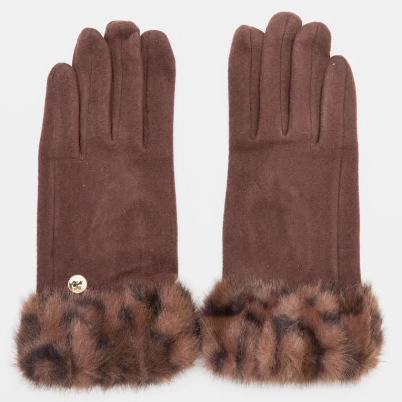 Outlet Gants tissu épais avec fausse fourrure imprimé léopard Femme Femme Gants