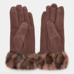 Outlet Gants tissu épais avec fausse fourrure imprimé léopard Femme Femme Gants