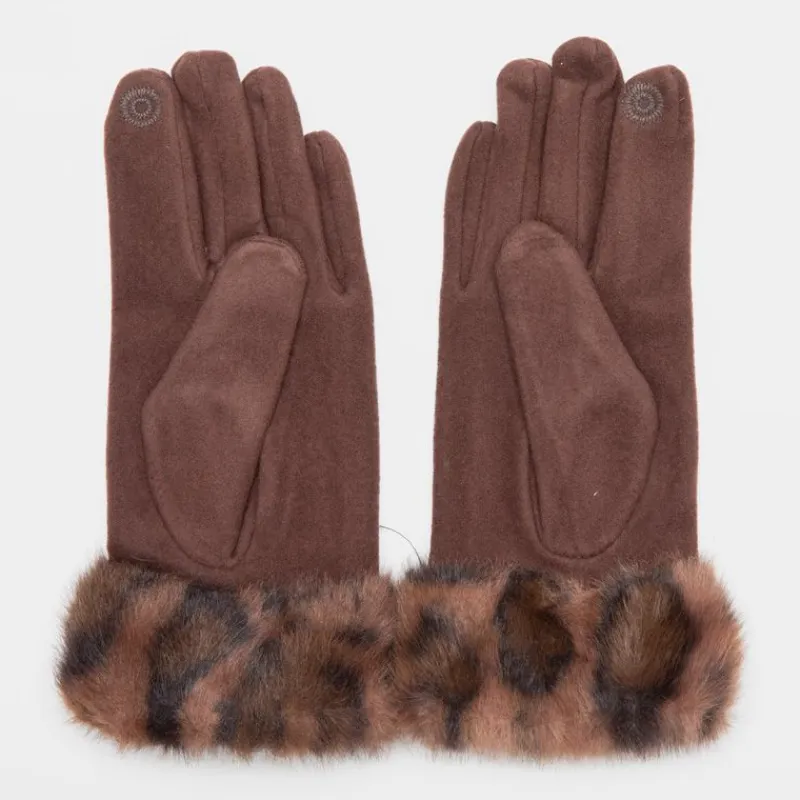 Outlet Gants tissu épais avec fausse fourrure imprimé léopard Femme Femme Gants