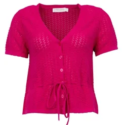 Online Gilet col v fuchsia manches courtes Mallory Femme Femme Pull, Gilet, Sweat