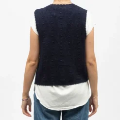 Discount Gilet sans manches bleu marine monica maille crocheté Femme Femme Pull, Gilet, Sweat