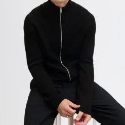 Outlet Gilet zippé en maille tricoté avec col cheminée Homme Homme Pull, Gilet, Sweat