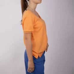 Clearance Haut corail manches courtes Col V devant et au dos Femme Femme Haut, Chemise