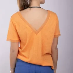 Clearance Haut corail manches courtes Col V devant et au dos Femme Femme Haut, Chemise