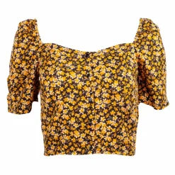 Outlet Haut court manches courtes col carré à fleurs Femme Femme Haut, Chemise