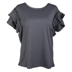 Clearance Haut manches courtes à volants kaki Femme Femme Haut, Chemise