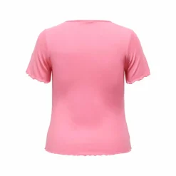 Clearance Haut manches courtes col v ourlets ondulés uni Femme Femme Haut, Chemise