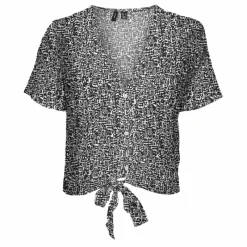 Haut manches courtes col v bouton noeud Femme Femme Haut, Chemise