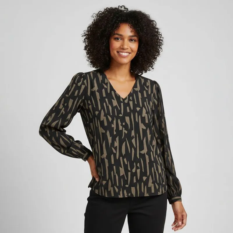 Outlet Haut manches longues col v regular fit Divya sanshelle Femme Femme Haut, Chemise