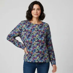 Haut manches longues col rond imprimé Femme Femme Haut, Chemise