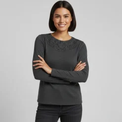 Sale Haut manches longues dentelle décolleté Femme Femme Haut, Chemise