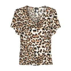 Best Haut tan à motif léopard manches courtes Femme Femme Haut, Chemise